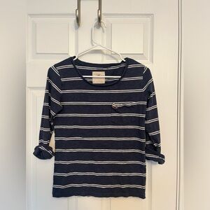 Hollister Navy Blue and White Stripped Top